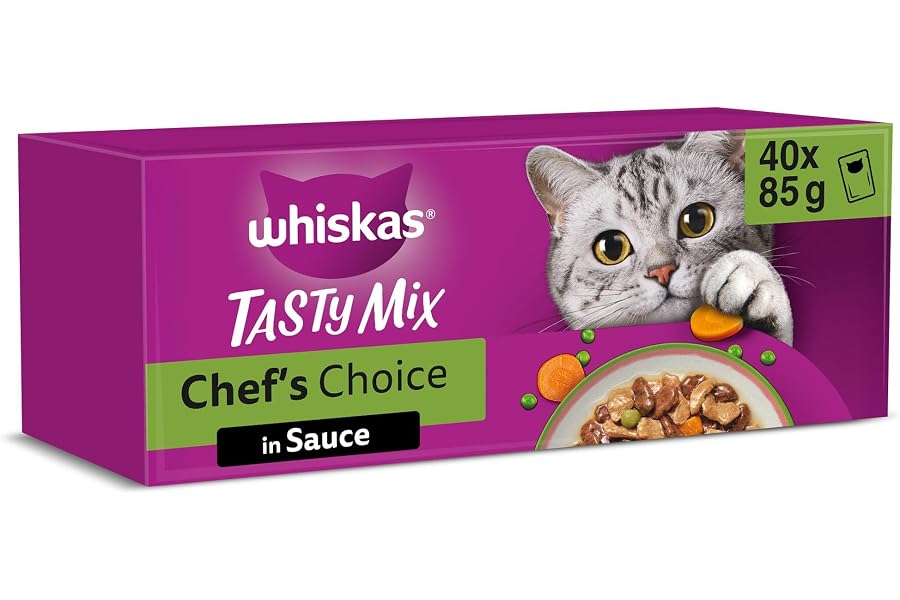 WHISKAS TASTY MIX Nassfutter in Sauce für Katzen 40 x 85g Chef’s Choice