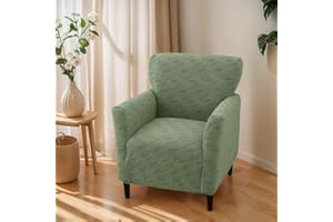 OKYUK Banquet Armchair Slipcovers Printed Chair Slipcovers with Arms 1-Piece Stretch Chair Covers for Living Room Anti Slip Soft Armchair Slipcover Kids Pets Friendly （Grass green Checkered）