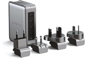 SATECHI 145W GaN Reiseladegerät, 4-Port USB-C Ladegerät, 2 USB-C PD 3.1, Schnellladestation für MacBook Air & Pro M5 M4, iPad Air & Pro M5 M4, iPhone 17, 16, 15 bis 12 Serie, Android, Windows