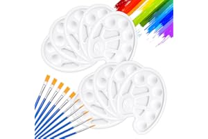 Rebanky 10 Piezas Paleta de Mezcla de Plástico Paleta de Pintura con Orificio Paleta de Pintor Blanco con Juego de 10 Pinceles Paleta de Artista para Pintura al Óleo Acrílica Acuarela