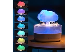 BRITPICK Rain Cloud Humidifier, Night Light with 7 Colors, Rain Lamp Aromatherapy Essential Oil Diffusers, Mushroom Raincloud Humidifier Cloud Lamp with Water Drop Sound, Rain Drop Humidifier for Home Office