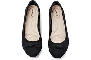 Veittes Women's Wide Width Flats Shoes - Ladies Cute Round Toe Slip-on Fashion Bow Ballet Shoes.