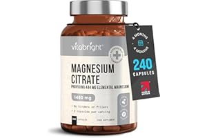 VitaBright Magnesium Citrate Capsules 1480mg | 444mg Elemental Mg | 4 Months | High Strength Magnesium Supplements for Women & Men | Mag Citrate Powder in Capsules (Not Tablets)