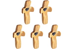 wellhouse Encouragement Gift Wooden Cross Fingertip Stress Relief Gifts Pocket Small Cross Religious Gift Handheld Wooden Cross My Heart(Olive 5pcs)