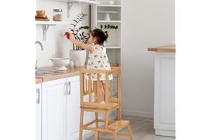 COSYLAND Torre Montessoriana Bambini – Torretta Montessoriana 2 in 1 Multifunzione, Sicura e Antiscivolo, Trasformabile in Scaletta per Cucina e Bagno, da 18 Mesi(Colore legno)