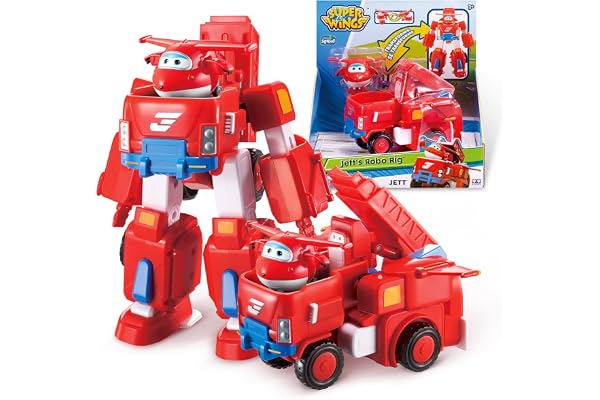 Super Wings "Jett's Robo Rig" Vehicule Transformable en Robot 18 cm + 1 Figurine,Jouet Enfant 2 3 4 5 6 7 8 Ans Garcon Fille