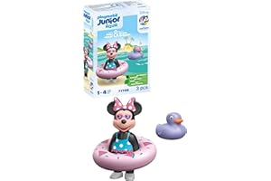 PLAYMOBIL Junior & Disney 71706 Minnie con salvagente, Include salvagente e Anatra, Giocattolo sostenibile Realizzato in plastica a Base vegetale, Giocattolo per Bambini dai 12 Mesi in su