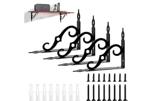 LALAGO 4 stycken hyllhållare svart metall 19 cm, hyllhållare vintage | Hyllvinkel svart, antik stil, S-formad hyllhållare, tung belastningsvinkel för vägghylla, svävande hylla, väggkonsol
