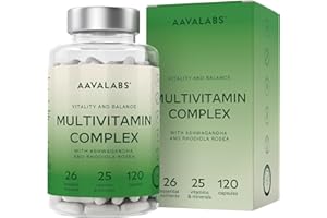AAVALABS Multivitaminico Completo 24 Vitamine e Minerali Ashwagandha Rhodiola Rosea, Integratore Multivitaminico Donna Uomo Difese Immunitarie Adulti Vitamina D Vitamina C Zinco Magnesio e Potassio -120Capsule