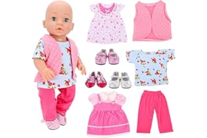 Miunana 8 Pezzi (NON INCLUDE BAMBOLA)= 3 Abiti Vestiti + Pantaloni + Canotta + 3 PCS Scarpe Per 36 CM-43 CM New Born Baby Dolls Bambola, Bebé Bambolotti JC Toys, Manhattan Toy e Plus Altro
