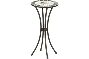 Dehner Tabouret à Fleurs Diana, Ø 30 cm, Hauteur 60 cm, métal, Aspect mosaïque, Marron/Gris/Blanc