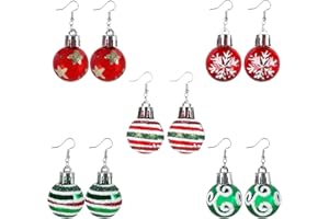 GUKASXI Christmas Earrings Set, Mini Colour Christmas Ball Earrings, Funny Women Girls Dangle Drop Earrings, 5 Pairs Glitter Baubles Earrings, Christmas Party Jewelry Gift Christmas Themed Dress Up