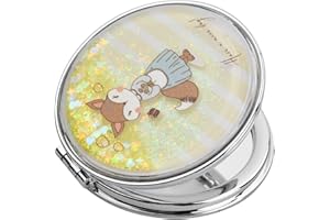 DRWOSM Handspiegel Runde Taschenspiegel Schminkspiegel Doppelseitig Kosmetikspiegel Vergrößerungsspiegel Tischspiegel Reisespiegel Klappspiegel Kompaktspiegel für Make-up Camping Reisen 7*7cm (Gelber Fuchs)