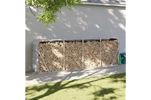 Gecheer Leñero Exterior con Cubierta Acero Galvanizado,Estante leña,Casetilla para Leña,Cobertizo Leñero de Almacenamiento,Soporte para Leña Chimenea Exterior Patio Gris Claro 300x45x100 cm