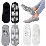 SKHAOVS 3 Paia Antiscivolo Calze Yoga Donna, Pilates Calze di Cotone. Calzini Sportivi per Yoga Pilates Sbarra Balletto Ballo
