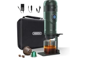 HiBREW H4- Macchinetta Caffe Portatile,Macchina per Caffè Espresso a Capsule, Compatibile con Capsule Orignal Nespresso Dolce Gusto polvere di caffè DC12V,60ml,60W (Premium,verde)