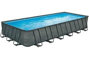 POLYGROUP Elite Rechteck Frame Pool Set Rattan anthrazit in verschiedenen Größen 732 x 366 x 132 cm