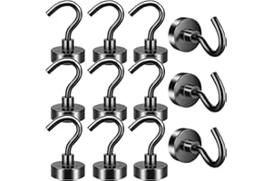 FINDMAG Lot de 12 crochets magnétiques en néodyme extra puissants de 10 kg + tirer, crochets magnétiques très résistants, aimants avec crochet pour suspension, crochets magnétiques pour réfrigérateur,