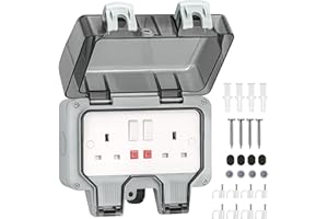 Desiretech Outdoor Double Switched Socket – IP66 Waterproof & Dustproof Socket – 2 Gang Plug with LED Indicators – High Impact PC Housing – Weatherproof Power Outlet for Sheds & Garages