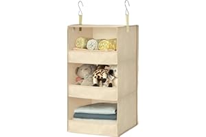 GRANNY SAYS Organizador Colgante 3 Compartimentos, Pack de 1 Organizador Armario Colgante con Ganchos Metálicos, Organizador de Armario Plegable, Organizador Armario Ropa Caqui, Estanterias Colgantes