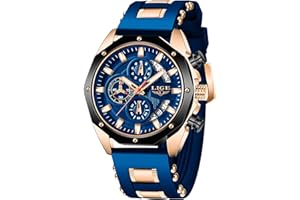 LIGE Montre Homme Mode Chronographe Acier Inoxydable Etanche Analogique Quartz Lumineuses Grand Cadran Sport Classique Montre…