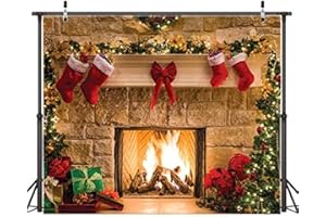AIIKES 10x8FT Buon Natale Sfondo Albero Calzino Regalo Famiglia Feste Decorazioni Fondali Felice Anno Nuovo Natale Camino Tema Fotografia Sfondo Immagini Banner Studio Decor Booth Puntelli 11-209