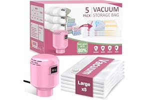 AMZBOSS Set Sacchetti Sottovuoto Vestiti con Pompa (5 pz: 80x60cm). I Sacchetti Sottovuoto Vestiti Piccoli compattano abiti da viaggio e capi leggeri. Organizzazione Facile e Immediata