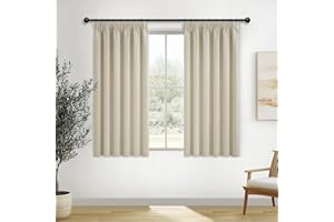 MRTREES Beige Pencil Pleat Blackout Curtains 54 Inch Drop, Short Thermal Curtains with Hooks for Bedroom and Kitchen, 2 Panels 117x137 CM 46x54 Inch Beige