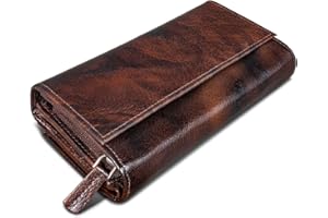 ROYALZ skórzany portfel damski w stylu vintage, duży, z wieloma przegródkami, blokada RFID, format poziomy, Azorra brązowy, M