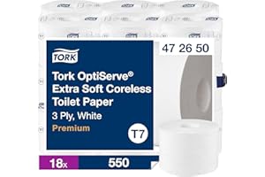 Tork OptiServe Extra Soft Sleeveless Toilet Paper White T7, Premium, 3-Ply, 18 x 550 Sheets, 472650