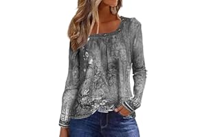 GRMLRPT Camisas Manga Larga Mujer Blusa Cuello Cuadrado Botones Moda Vintage Elegant Sueltos Bohemio Floral Sueltos para Mujer Tops Casual(Multicolor,S-XXL)