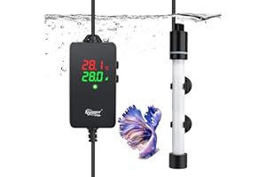 hygger Aquarium Heater 200W Adjustable Submersible Fish Tank Heater,Dual Heating Mode Glass Rod Aquarium Turtle Heater For 75-151L Freshwater or Saltwater