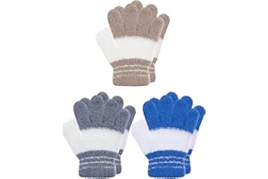 Geyoga 3 Paires Gants en Tricot d'Hiver Extensibles pour Enfant