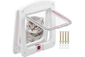 TDDL Haustiertür, Klassische Katzenklappe mit 4-Wege-Verriegelung, einfache Installation, langlebig für Katzen, Tunnel im Lieferumfang enthalten, Weiß, 20 x 22 cm