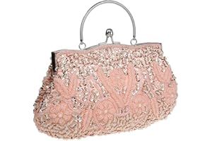 HONGCI Glitter Fashion Beaded Sequin Pearl Clutch Bag for Women - Vintage Beaded Evening Bag, Bridal Bag, Clutch Bags for Wedding, Party