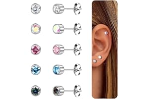 CASSIECA 5 Paar Titan Ohrstecker für Damen Herren Medizinische Ohrstecker Set 3mm/4mm/5mm Titan Ohrringe Kinder Silber/Schwarz Ohrringe Chirurgenstahl Geschenke für Damen Herren mit Schmuckkästchen