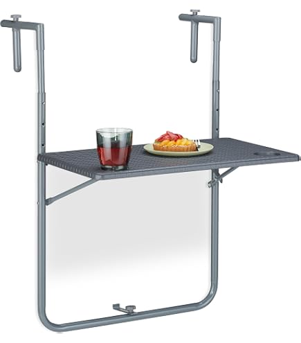 Table De Balcon Suspendue KOMFOTTEU - Réglable 5 Hauteurs, 60,5x48cm, Charge 20kg Noir