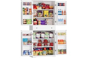 ‎VOWNER VOWNER Küchenschrank, Küchenbuffet Buffetschrank mit 12 Türregalen, Hochschrank mit Schränken, mit Verstellbaren Ablagen, Esszimmerschrank mit Schubladen, MDF, Spanplatte, 183 x 76 x 40 cm (Weiß)
