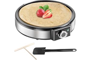 TIASTAR Crepes Maker Elektrischer, Antihaft-Pfannkuchen-Maker, Tisch- Roti-Maker 1200W Haushalt, Temperaturregelung, Edelstahl - Einfache Reinigung & Enthält Teigverteiler & Spatel