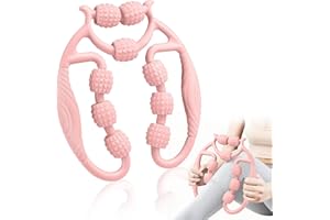 OUXAYAPL Rullo Massaggiatore Anticellulite per Gambe e Polpacci, Rullo Muscolare 3D con 9 Ruote Massaggianti per Collo Spalla, Massaggiatore Muscolare Fitness, Rotazione 360 Gradi Senza Intoppi (Rosa 9)