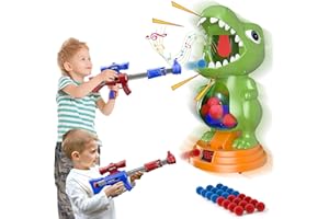 fygurso Movable Dinosaur Shooting Toys for Kids 5-7 with 2 Air Pump Gun, Target Shooting Games with LED Score Record, Light & Sound, 24 Foam Balls Competition Game Gift for Boys and Girls 3-5+(Green)