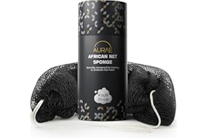 AURAE African Net Sponge – Authentic African Exfoliating Net Sponge for Bath & Shower, 115 cm Soft, Durable & Quick-Drying Mesh Back Scrubber & Body Exfoliator for All Skin Types – Kaya Black