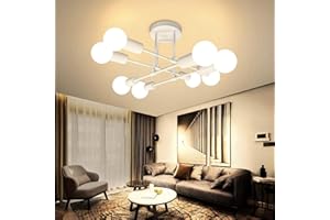 niuniaj Lampadario Soggiorno Industriale,8 Luci Plafoniera Sputnik Vintage,E27 Lampada da Soffitto,Lampadario Bianco,Lampadario per Camera da Letto Soggiorno Cucina (Senza Lampadina)