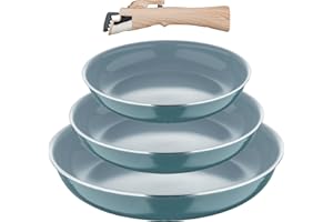 BERGNER, Set 4 padelle, 18, 20, 24 cm, con manico staccabile, Alluminio riciclato pressato, Rivestimento PPG Fusion, Compatibile con l'induzione, Verde