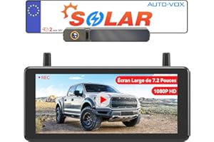 AUTO-VOX DVR 7.2 Pouces Camera de Recul sans Fil Solaire: Installation 2Min Rapide, 1080P HD Vision Nocturne, Étanche IP69K Camera de Recul, pour Voiture, Camion, Camping Car, Van, Buggy