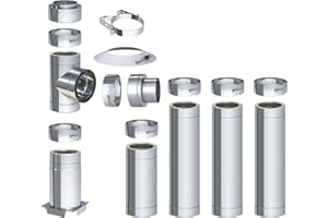 H&M GERMANY H&M DW New-Line Schornstein-Paket 4,7m Ø 130mm Edelstahl Bausatz doppelwandig 25mm Isolierung 0,5mm Wandstärke Design Aussen-Kamin Set Holz-Ofen Kamin-Einsatz