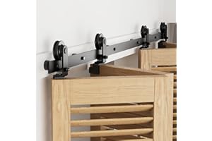 BONIKLUBA 244 cm / 8 ft Bifold Sliding Door Fitting Sliding Door System Complete Set Runner Rail Wheels Set Black for 4 Wooden Doors 59 cm Top Mount T Wheel