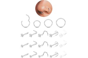 Morfetto Gold Nose Ring Hoops for Women Men,316L Surgical Steel Hypoallergenic Flat Back Gold Nose Stud,Septum Piercing Jewellery,L Shaped Corkscrew Cubic Zirconia Nostril Piercing 20G 18G