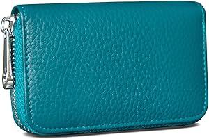 GADIEMKENSD Credit Card Holder RFID Blocking Genuine Leather Mini Credit Card Wallet Purse with Zipper Womens Small id Compact Slim Blocked Zip Accordion Wallets Case for Women Men Peacock Blue