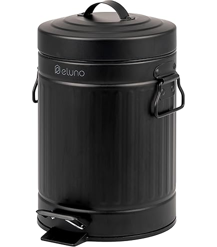 Eluno VINTAGE Pattumiera A Pedale Da 5 Litri - Cestino Bagno In Metallo Con Secchio Interno E Chiusura Soft-Close - Colore Nero